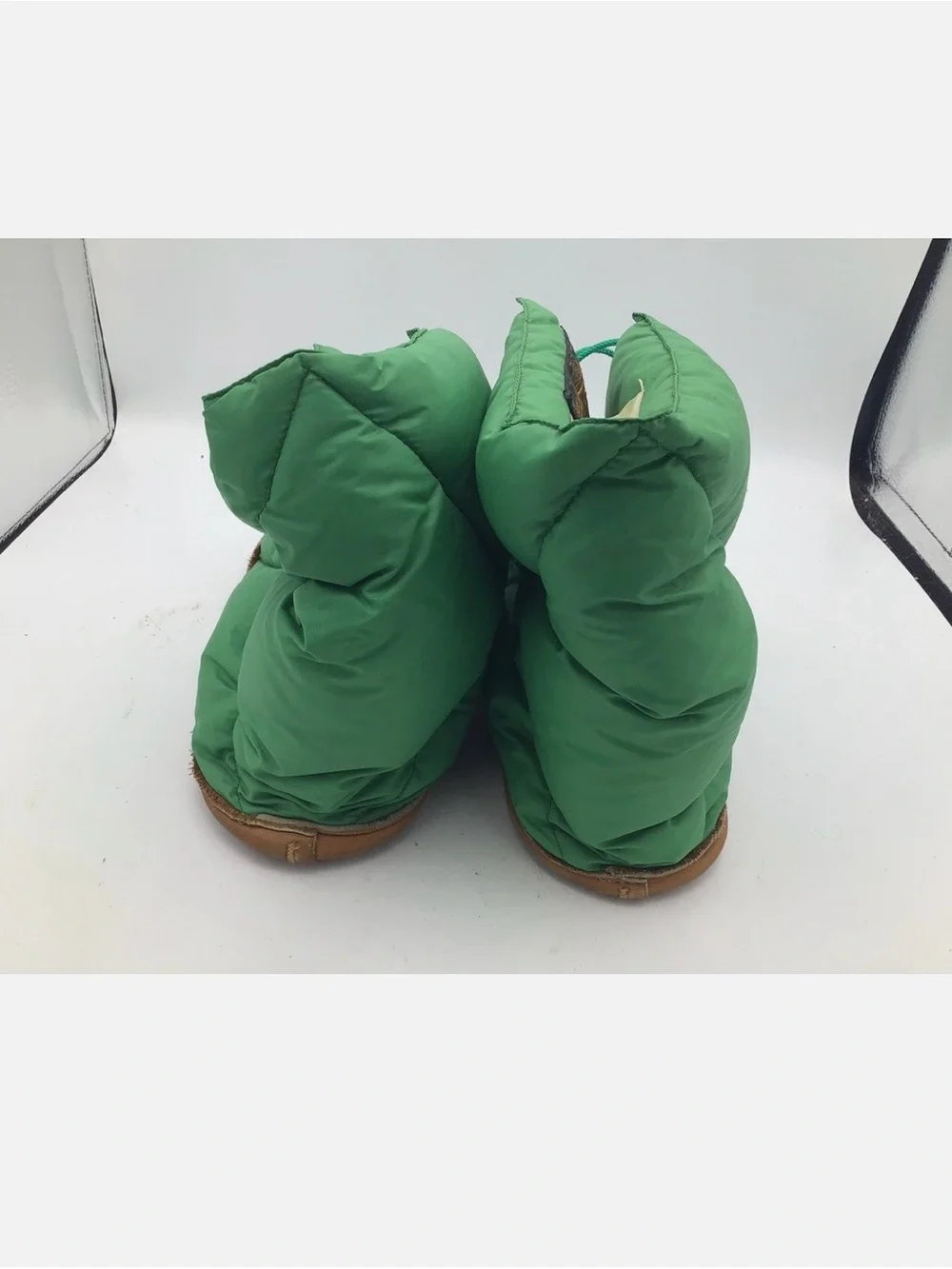 Vintage Eddie Bauer Puffer Goose Down Camp Slippers Size Small Green